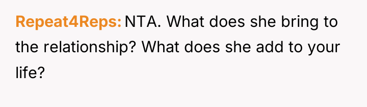Repeat4Reps NTA. What does she bring to the relationship? What...
