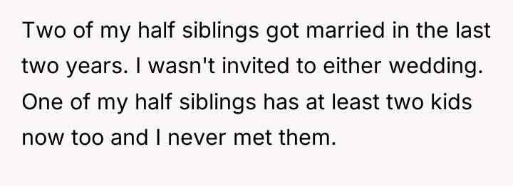 Two of my half siblings got married in the last...
