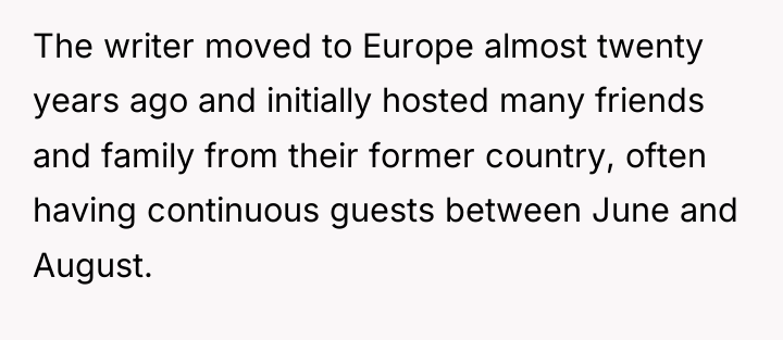 The writer moved to Europe almost twenty years ago and...