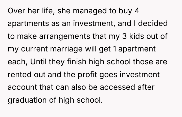 Over her life, she managed to buy 4 apartments as...
