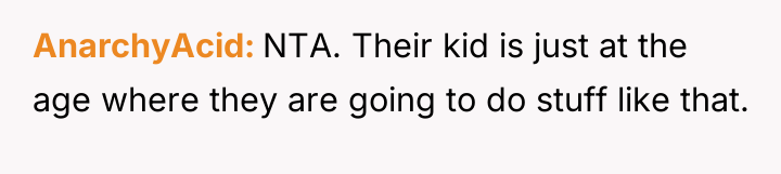 AnarchyAcid NTA. Their kid is just at the age where...