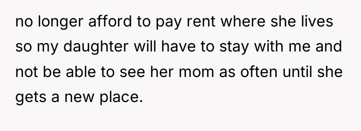 no longer afford to pay rent where she lives so...