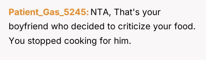 Patient_Gas_5245 NTA, That's your boyfriend who decided to criticize your...