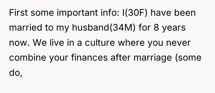 First some important info: I(30F) have been married to my...