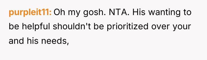 purpleit11 Oh my gosh. NTA. His wanting to be helpful...