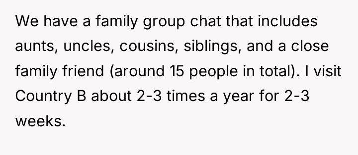 We have a family group chat that includes aunts, uncles,...