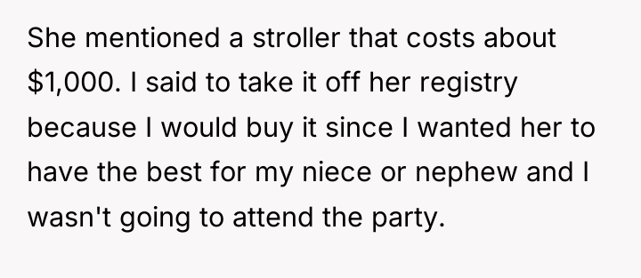 She mentioned a stroller that costs about $1,000. I said...