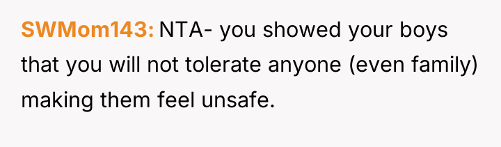 SWMom143 NTA- you showed your boys that you will not...