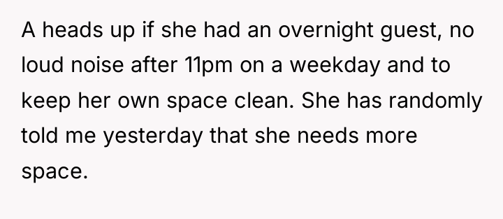 A heads up if she had an overnight guest, no...