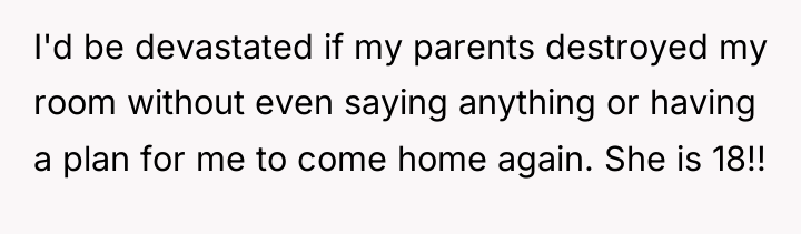 I'd be devastated if my parents destroyed my room without...