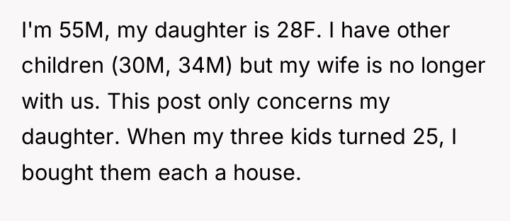 I'm 55M, my daughter is 28F. I have other children...