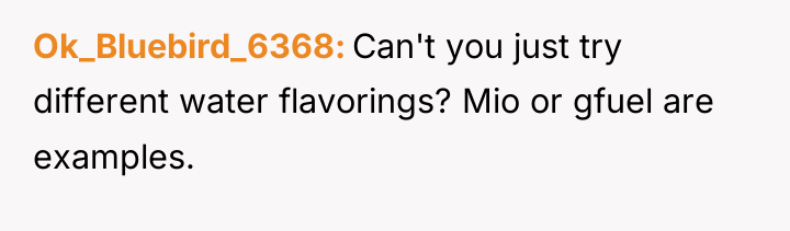 Ok_Bluebird_6368 Can't you just try different water flavorings? Mio or...