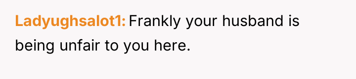 Ladyughsalot1 Frankly your husband is being unfair to you here.