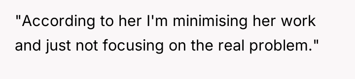 "According to her I'm minimising her work and just not...