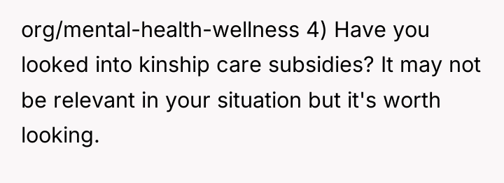 org/mental-health-wellness 4) Have you looked into kinship care subsidies? It...