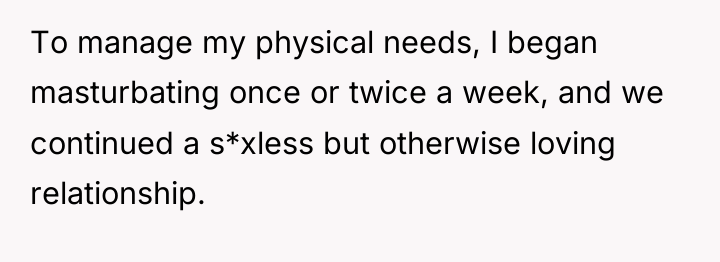 To manage my physical needs, I began masturbating once or...