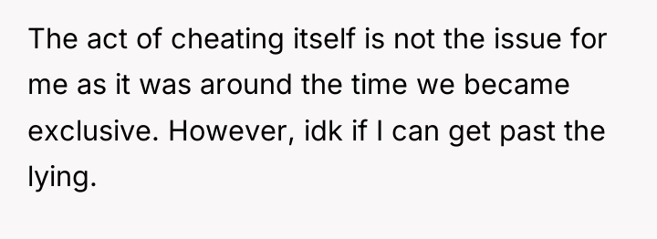The act of cheating itself is not the issue for...