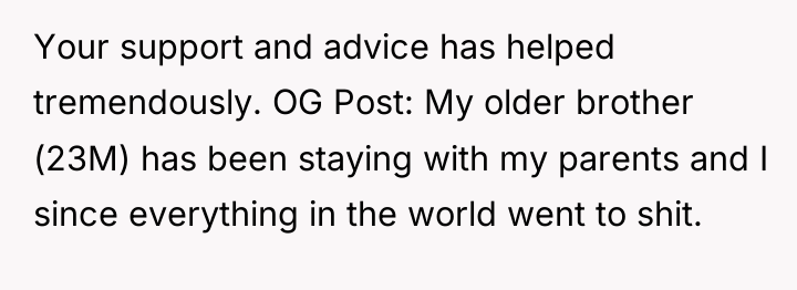 Your support and advice has helped tremendously. OG Post: My...