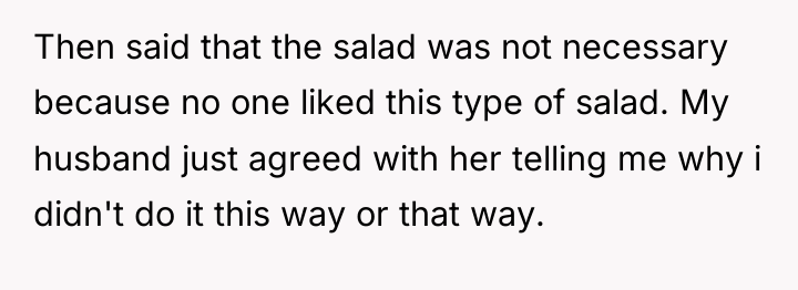 Then said that the salad was not necessary because no...