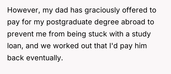 However, my dad has graciously offered to pay for my...