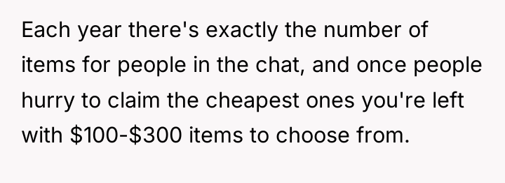 Each year there's exactly the number of items for people...