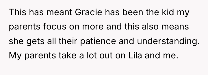 This has meant Gracie has been the kid my parents...