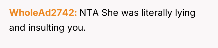 WholeAd2742 NTA She was literally lying and insulting you.