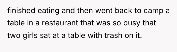 finished eating and then went back to camp a table...