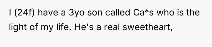 I (24f) have a 3yo son called Ca*s who is...