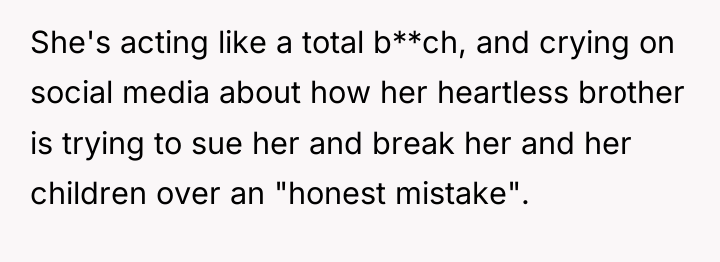 She's acting like a total b**ch, and crying on social...