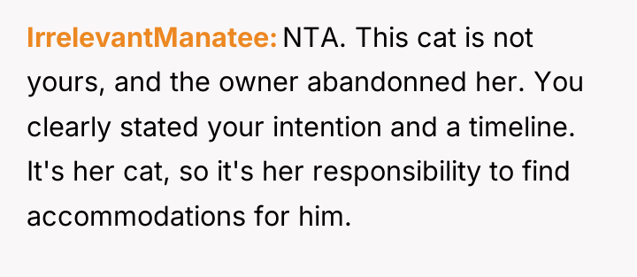 IrrelevantManatee NTA. This cat is not yours, and the owner...