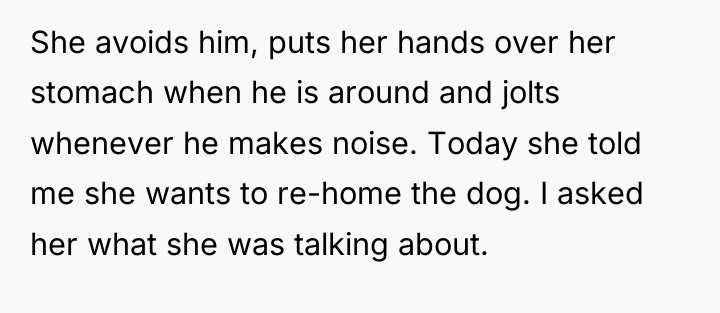 She avoids him, puts her hands over her stomach when...