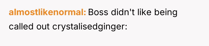 almostlikenormal Boss didn't like being called out crystalisedginger: