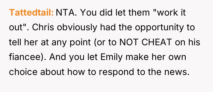 Tattedtail NTA. You did let them "work it out". Chris...