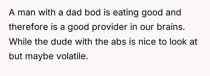 A man with a dad bod is eating good and...