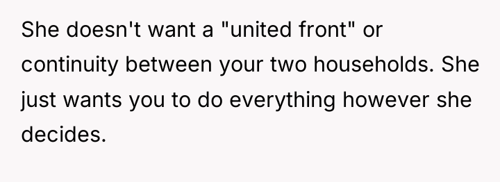 She doesn't want a "united front" or continuity between your...