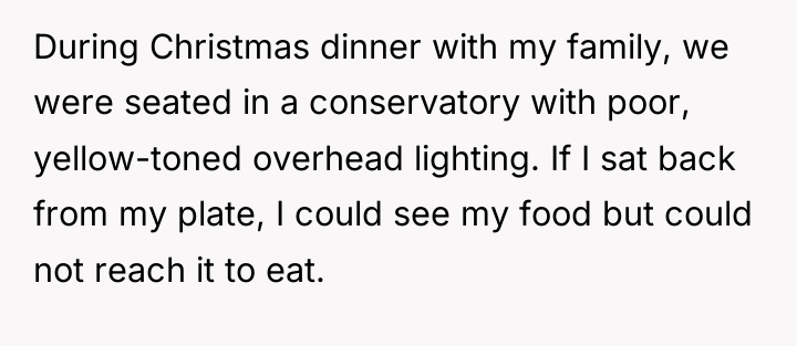 During Christmas dinner with my family, we were seated in...