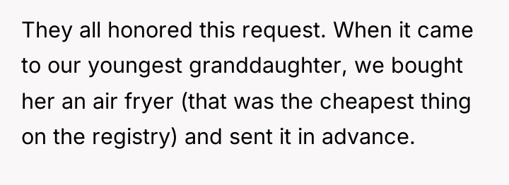 They all honored this request. When it came to our...