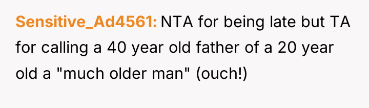 Sensitive_Ad4561 NTA for being late but TA for calling a...