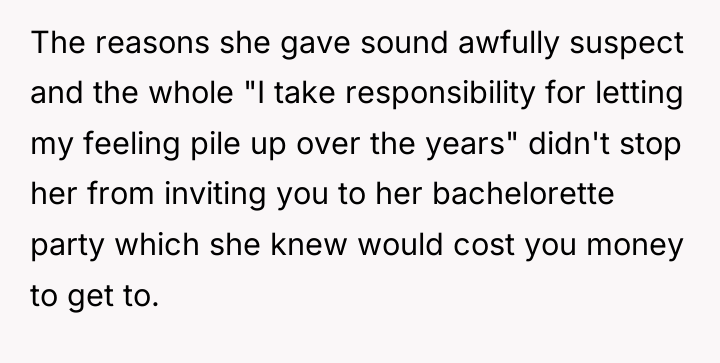 The reasons she gave sound awfully suspect and the whole...
