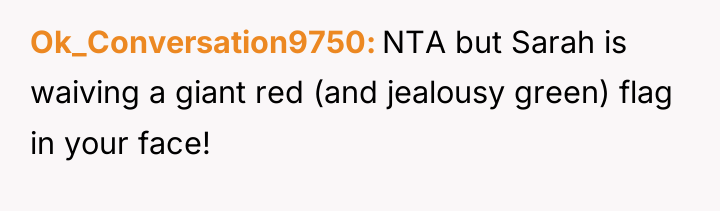 Ok_Conversation9750 NTA but Sarah is waiving a giant red (and...