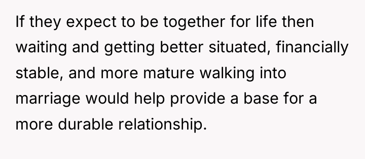 If they expect to be together for life then waiting...