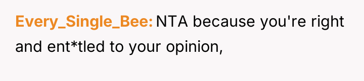 Every_Single_Bee NTA because you're right and ent*tled to your opinion,