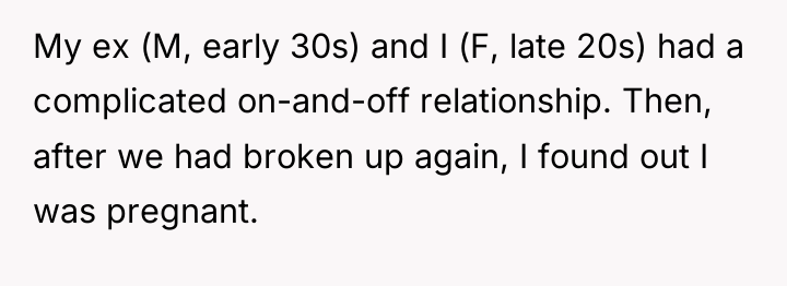 My ex (M, early 30s) and I (F, late 20s)...