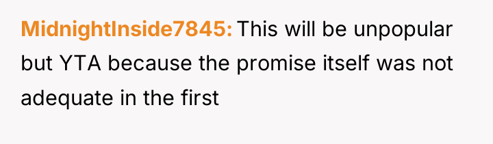 MidnightInside7845 This will be unpopular but YTA because the promise...