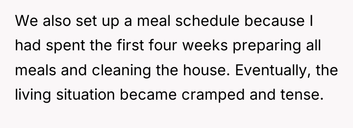 We also set up a meal schedule because I had...
