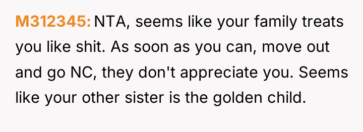 M312345 NTA, seems like your family treats you like shit....