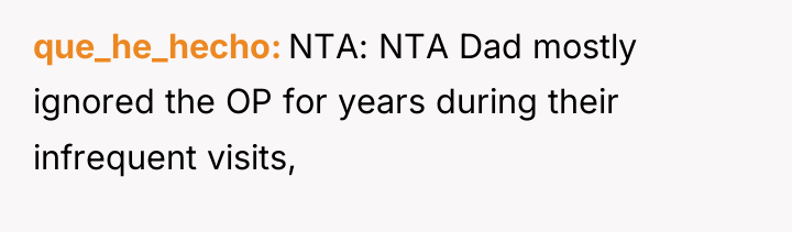 que_he_hecho NTA: NTA Dad mostly ignored the OP for years...