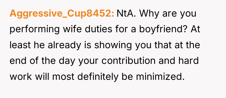 Aggressive_Cup8452 NtA. Why are you performing wife duties for a...