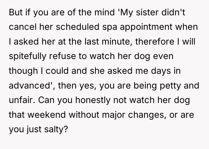 But if you are of the mind 'My sister didn't...